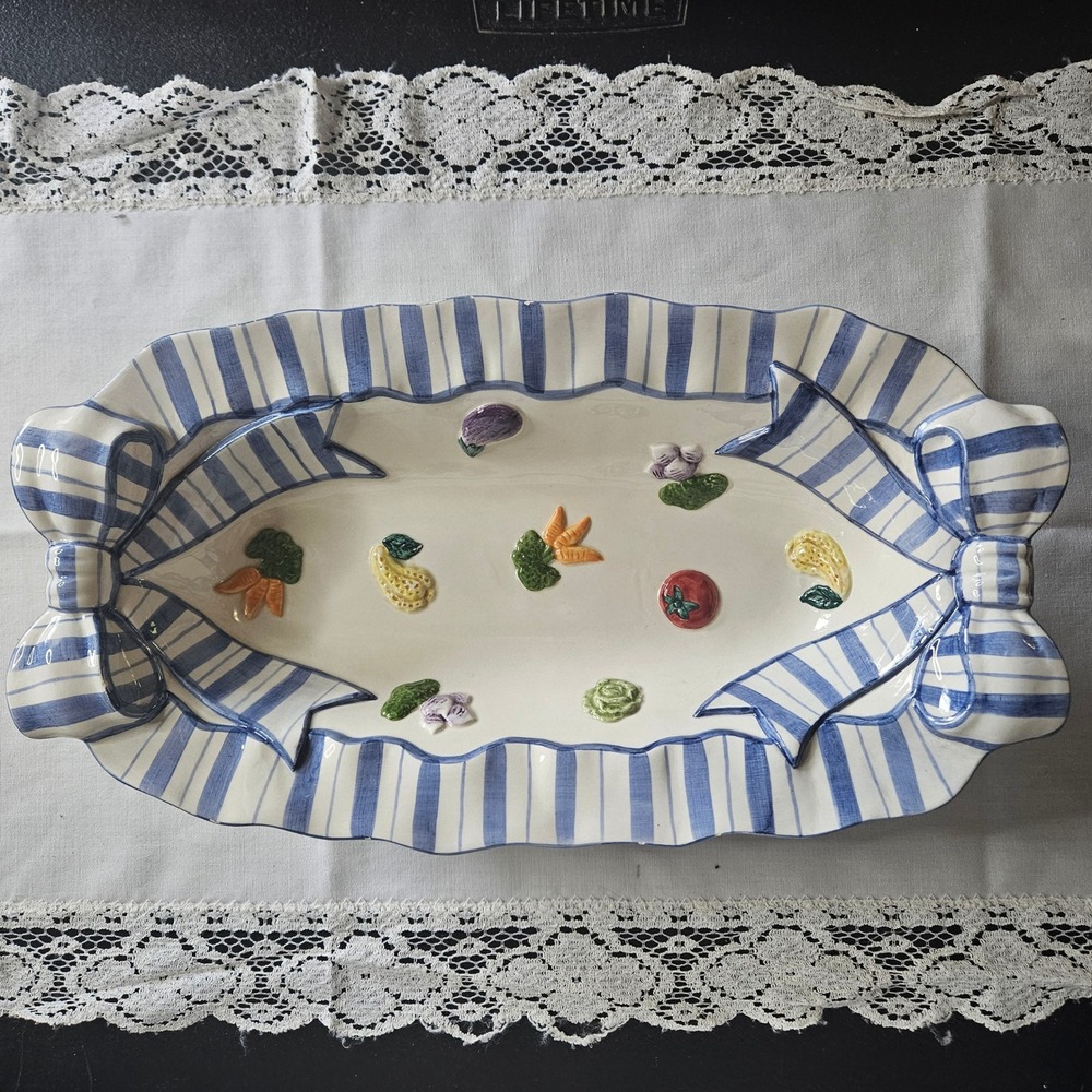 1994 Fitz & Floyd Veggies and Bows Serving Dish 11"x6.5"‎